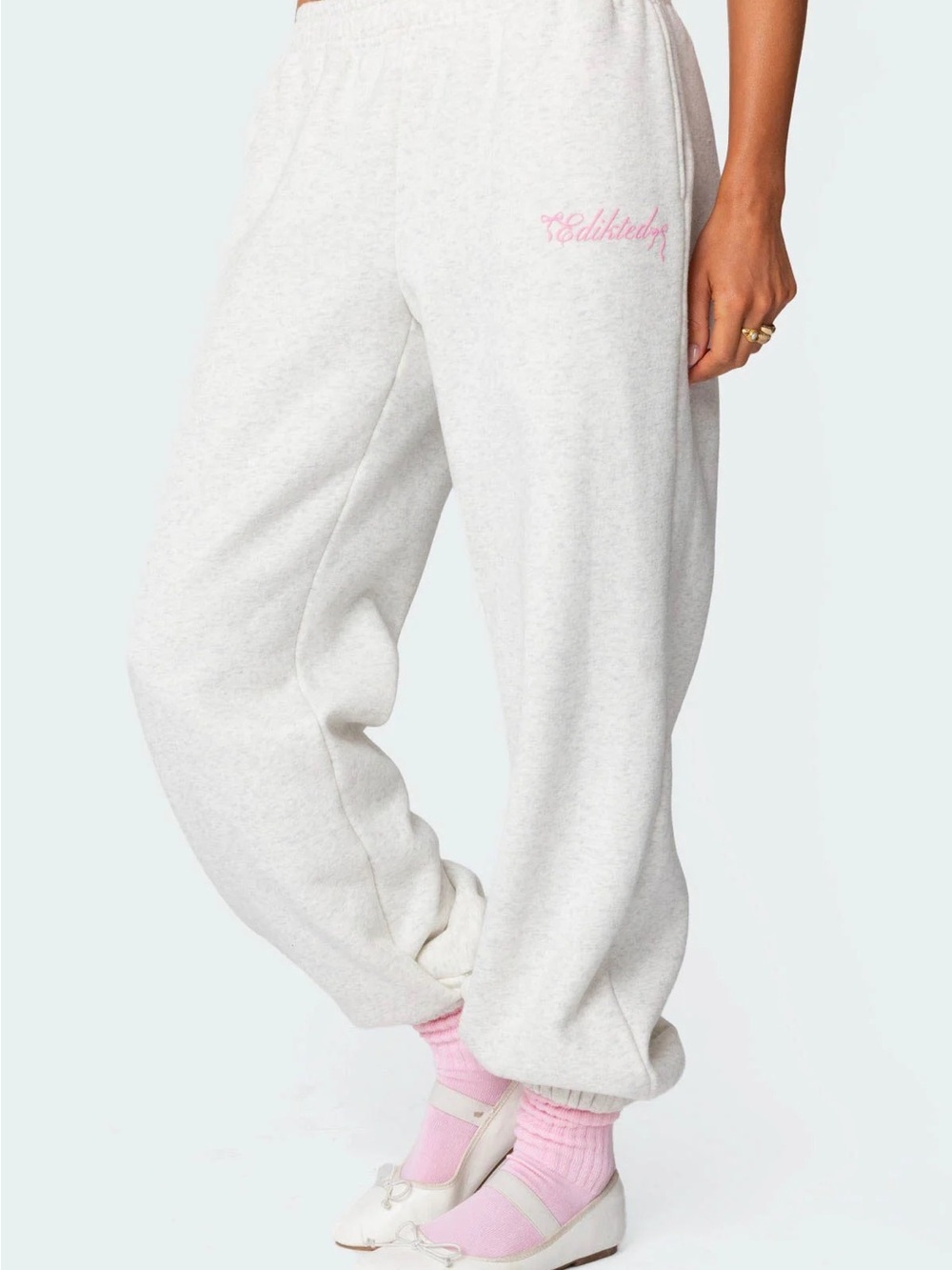 Edikted Sasha Bow Detail Gray Melange Sweatpants in XS